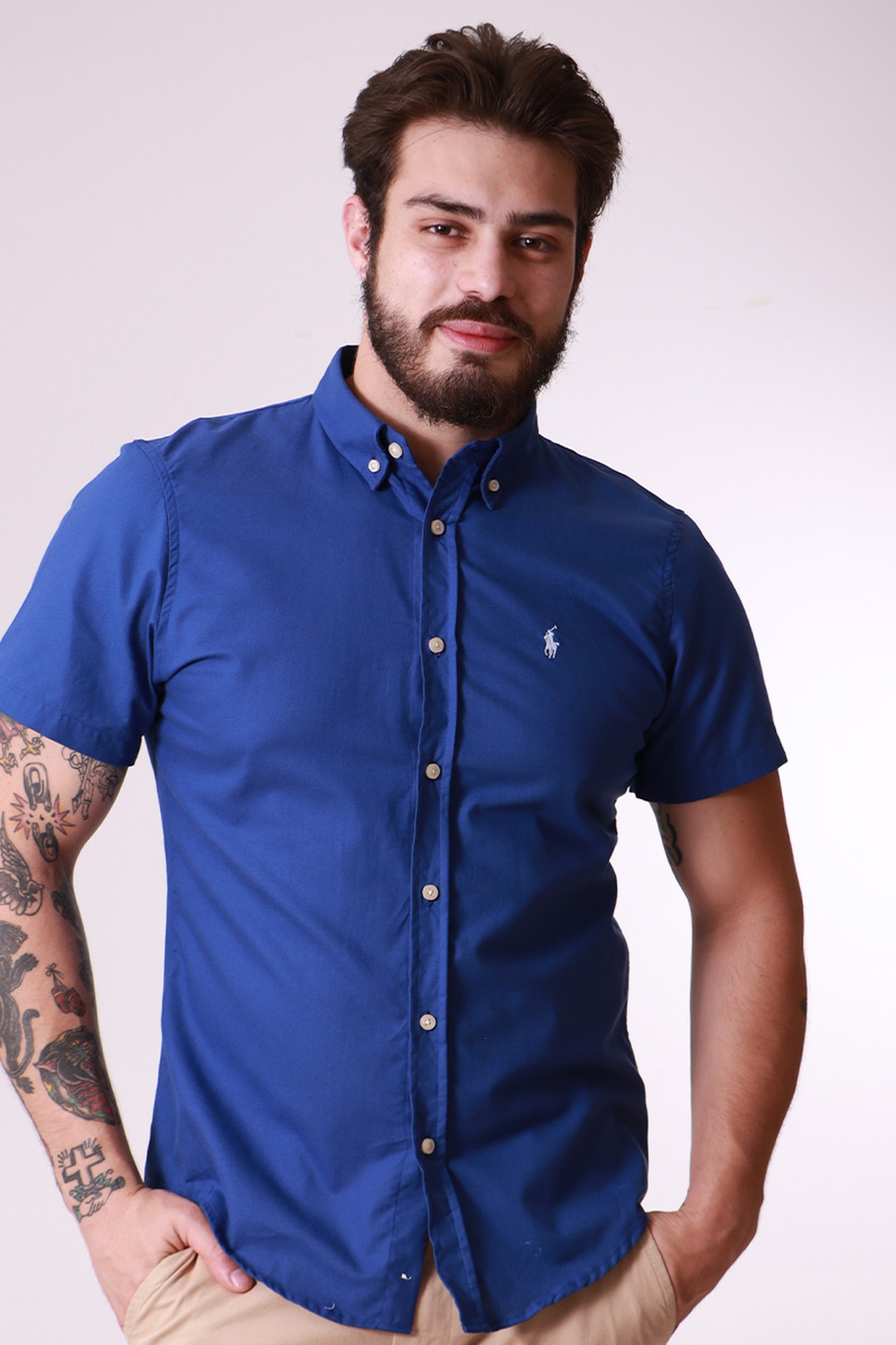 Camisa RL Oxford Manga Curta Azul Royal